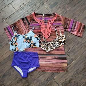 Set of assorted swimwear, DKNY bikini top S, anthro cover up M, Amazon citrus ta